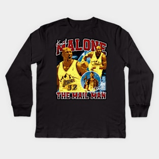 Karl Malone The Mail Man Basketball Legend Signature Vintage Retro 80s 90s Bootleg Rap Style Kids Long Sleeve T-Shirt